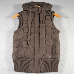 Vintage American Eagle Outfitters Womens Brown Hooded Puffer Vest Teal Lining S